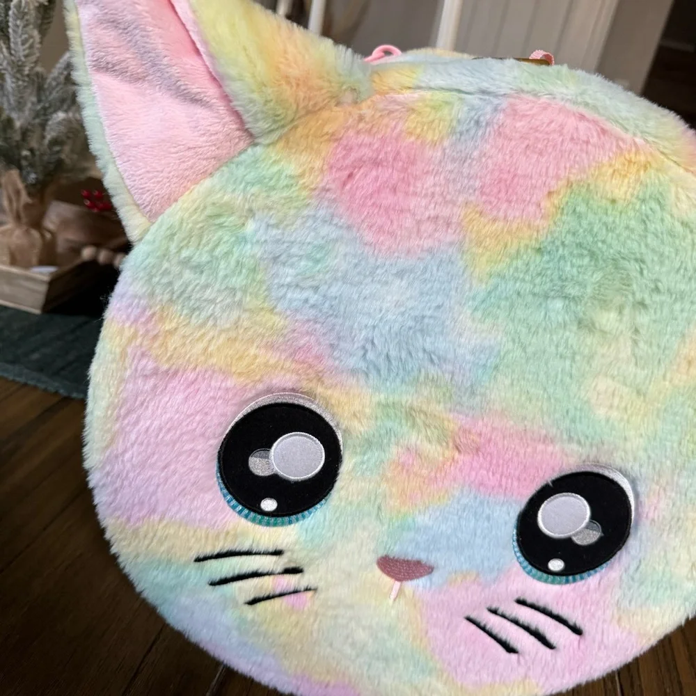 Tie dye kitty fuzzy round bag container